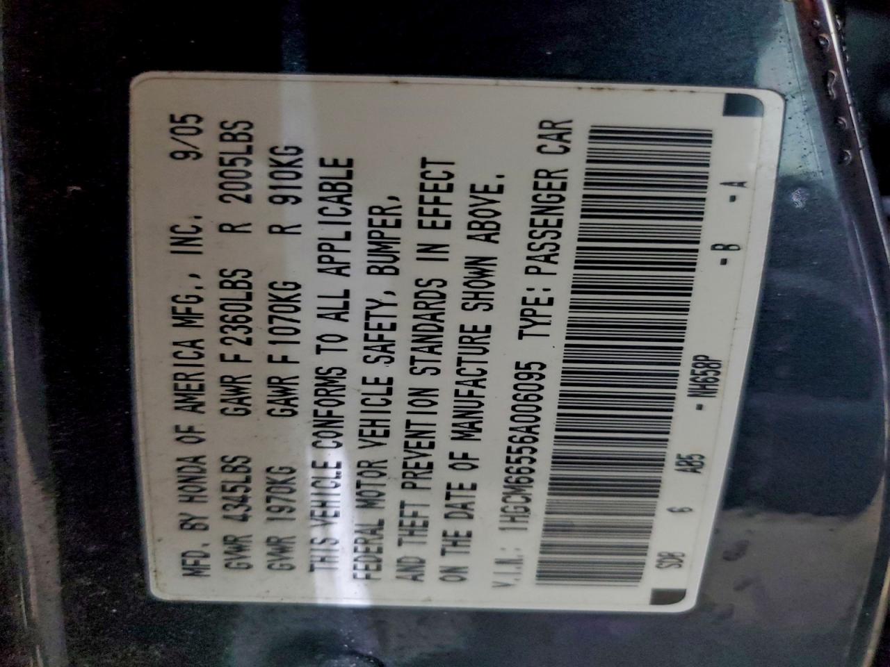 2006 HONDA ACCORD photo 12
