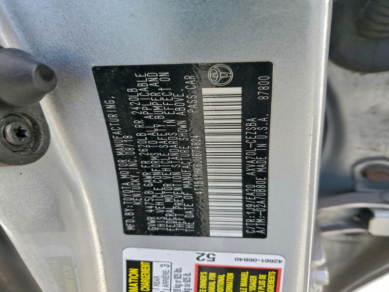 2018 TOYOTA CAMRY L photo 13