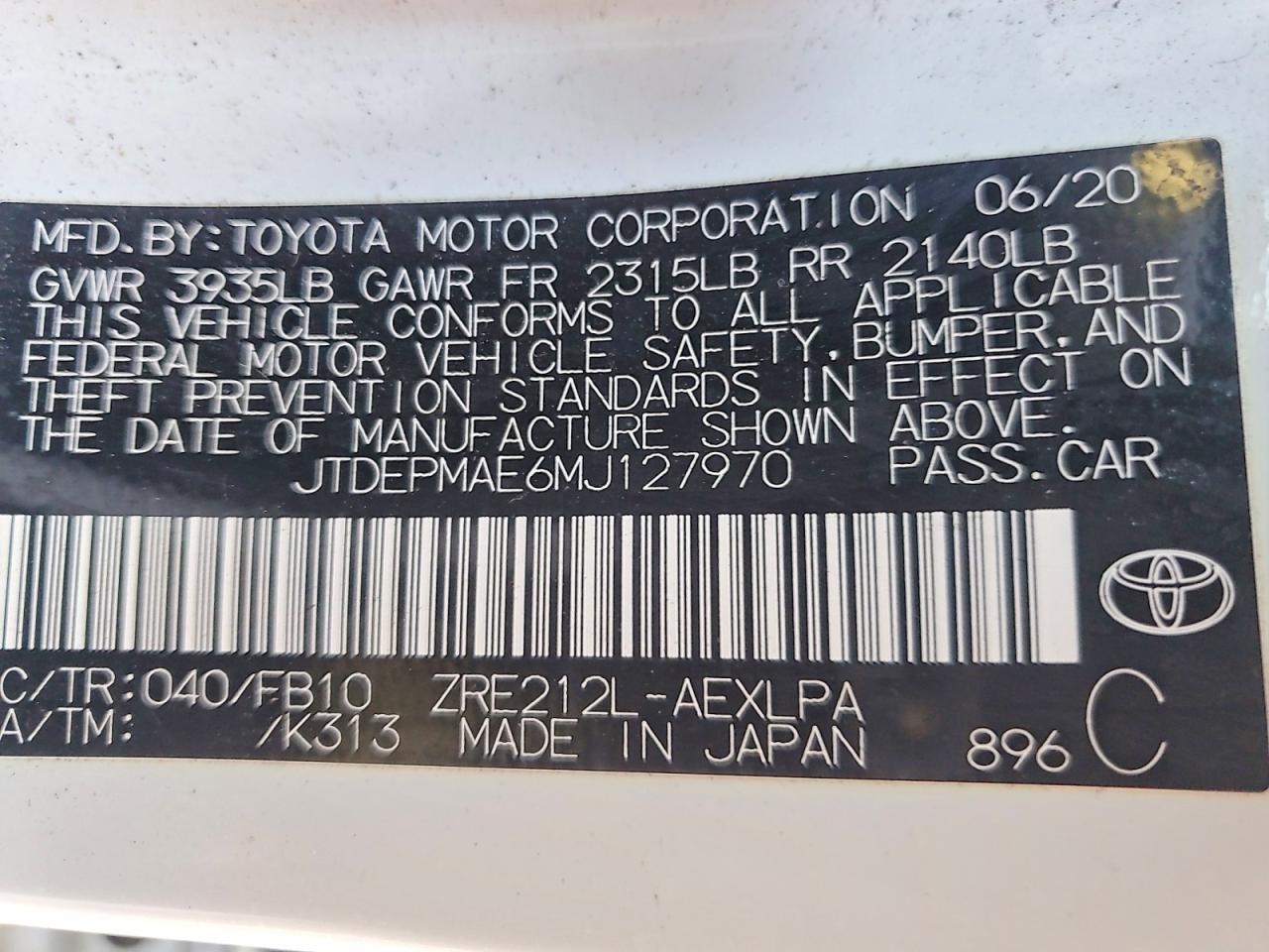 2021 TOYOTA COROLLA LE photo 12