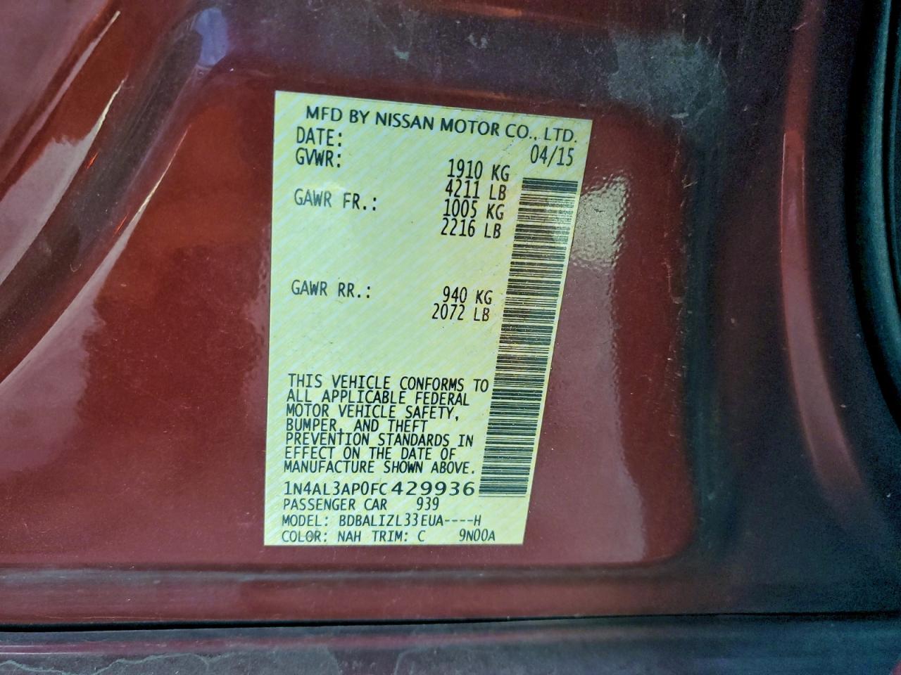 2015 NISSAN ALTIMA 2.5 photo 12