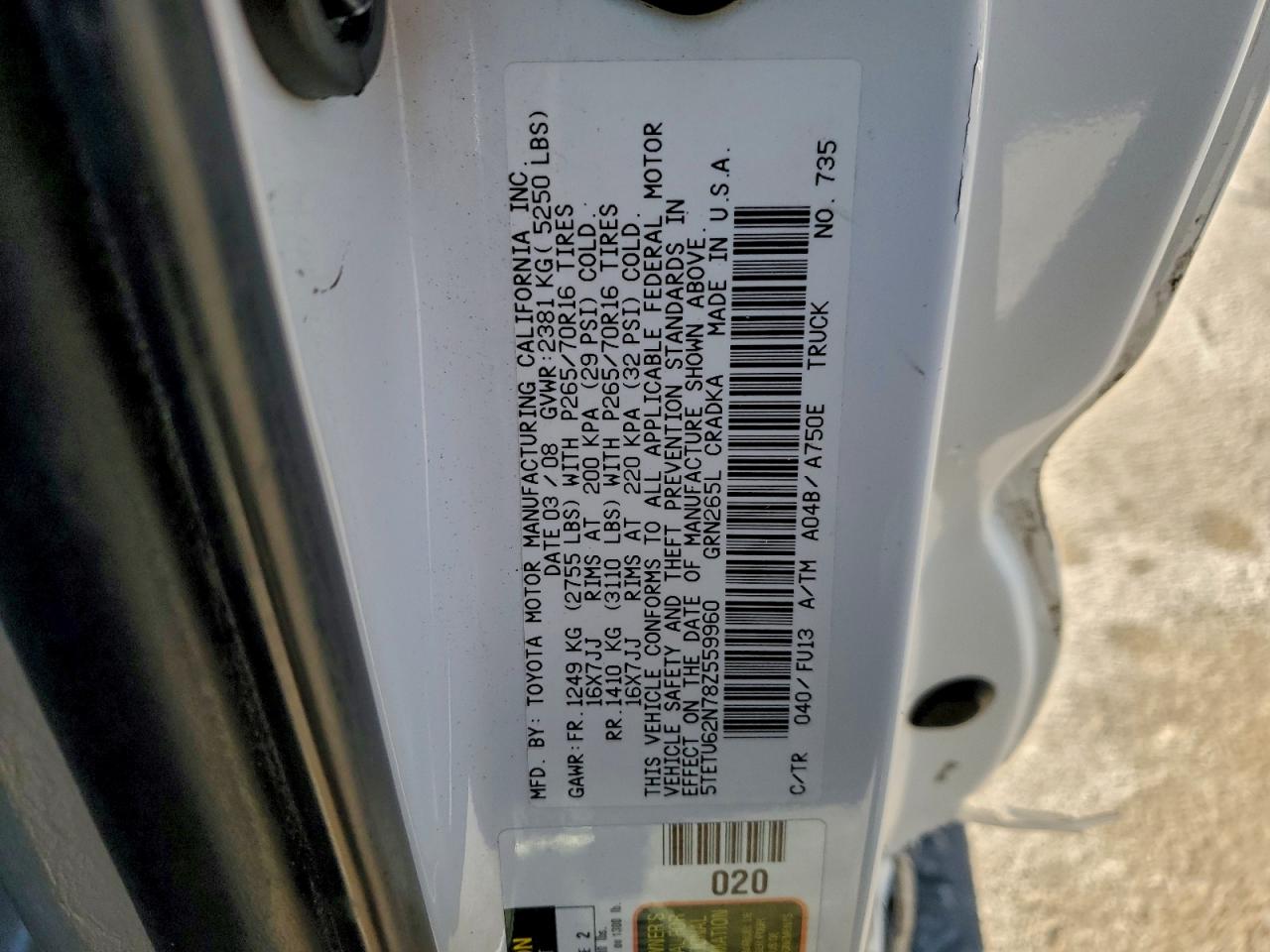 2008 TOYOTA TACOMA PRERUNNER ACCESS CAB photo 12