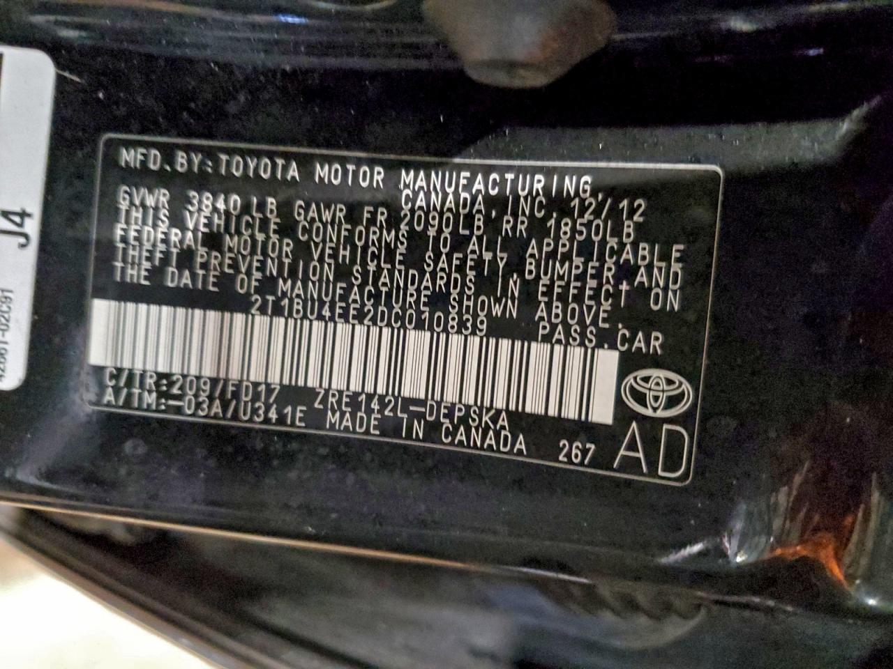 2013 TOYOTA COROLLA BASE photo 12
