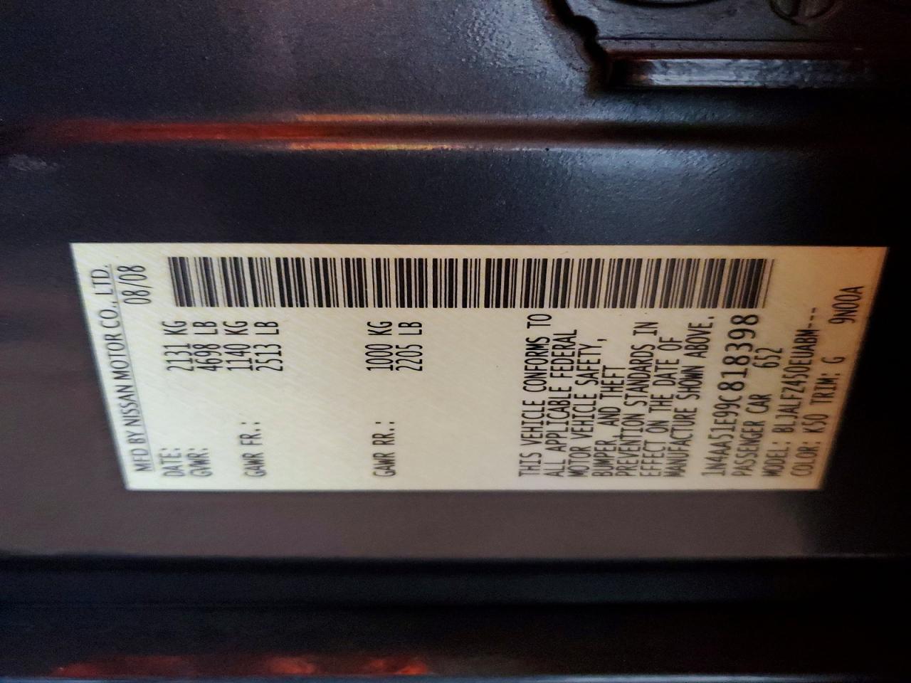 2009 NISSAN MAXIMA S photo 23