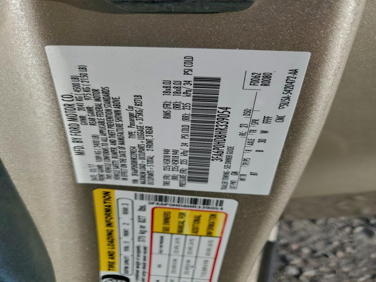 2017 FORD FUSION SE photo 12