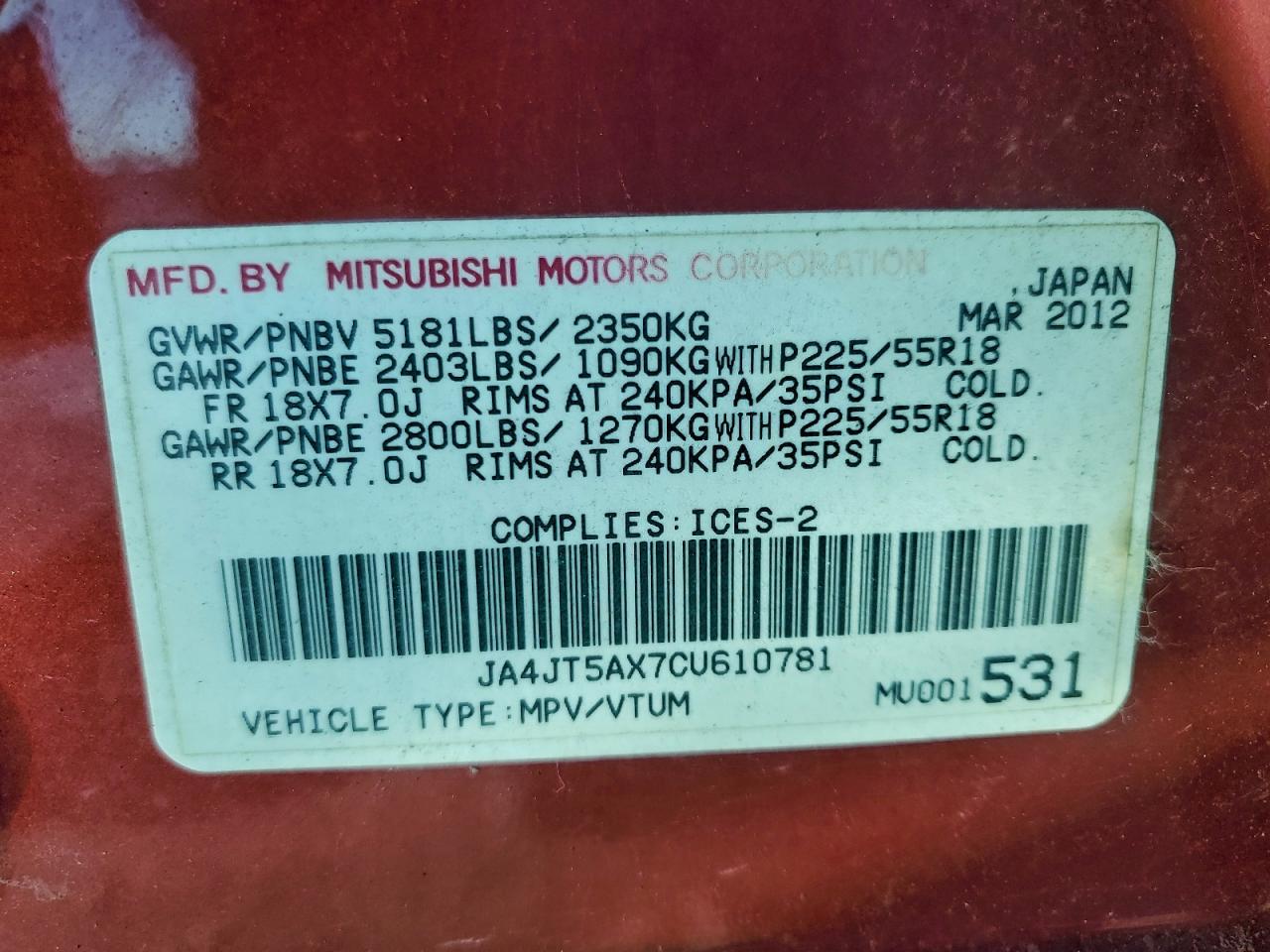 2012 MITSUBISHI OUTLANDER GT photo 14