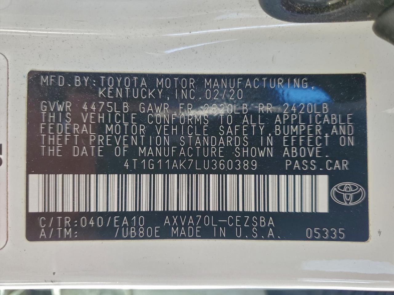 2020 TOYOTA CAMRY SE photo 12
