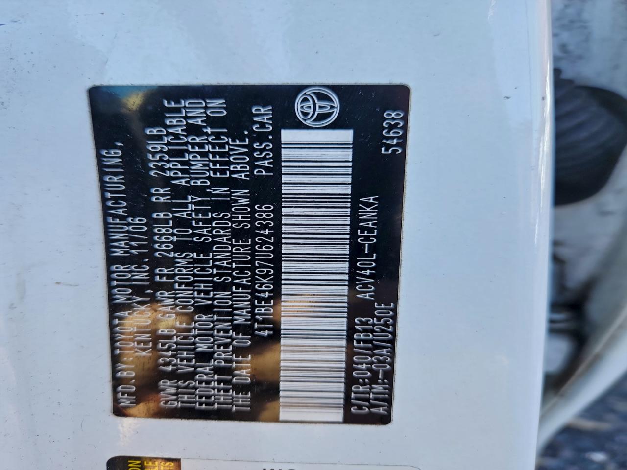 2007 TOYOTA CAMRY CE photo 23