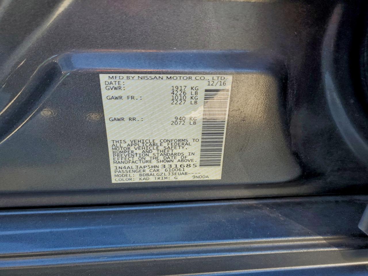 2017 NISSAN ALTIMA 2.5 photo 12