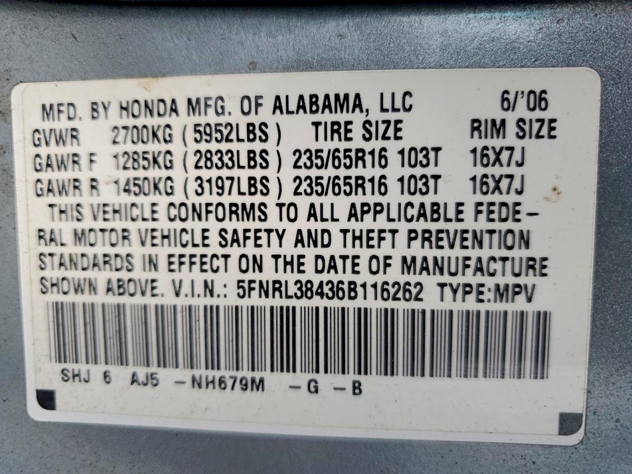 2006 HONDA ODYSSEY EX photo 13