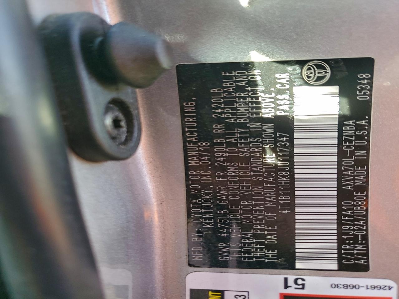 2018 TOYOTA CAMRY L photo 12