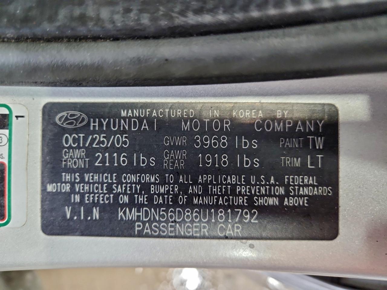 2006 HYUNDAI ELANTRA GLS photo 12