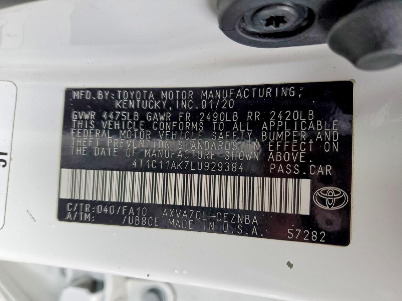 2020 TOYOTA CAMRY LE photo 12