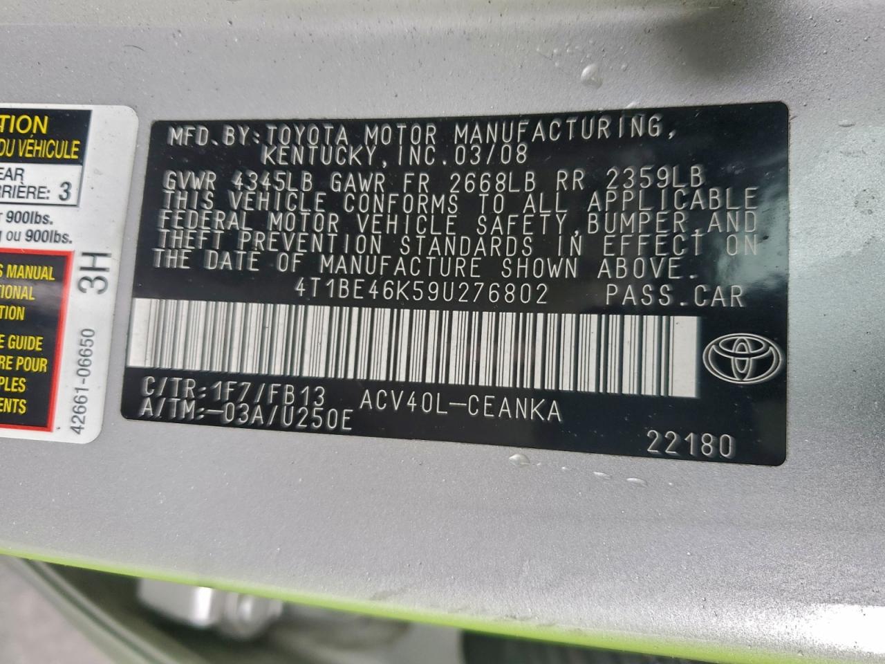 2009 TOYOTA CAMRY BASE photo 12