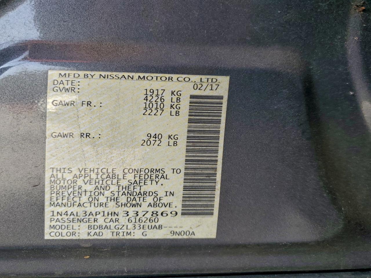 2017 NISSAN ALTIMA 2.5 photo 12
