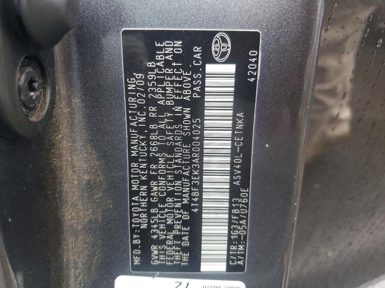 2010 TOYOTA CAMRY BASE photo 12