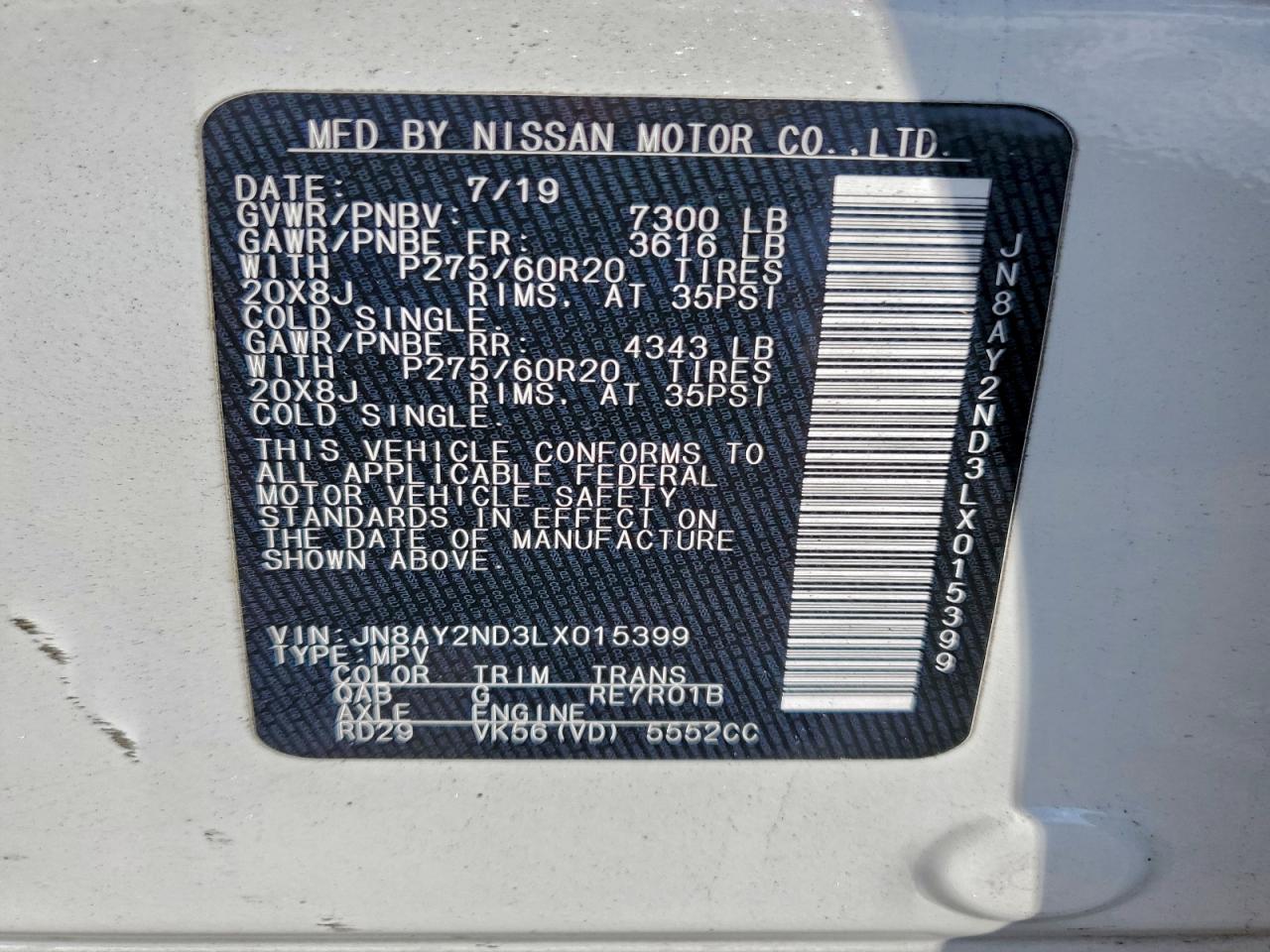 2020 NISSAN ARMADA SV photo 14