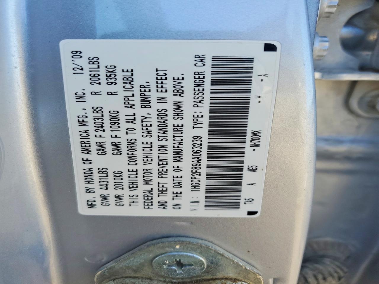 2010 HONDA ACCORD EXL photo 12
