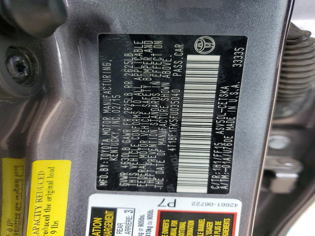 2015 TOYOTA CAMRY LE photo 12