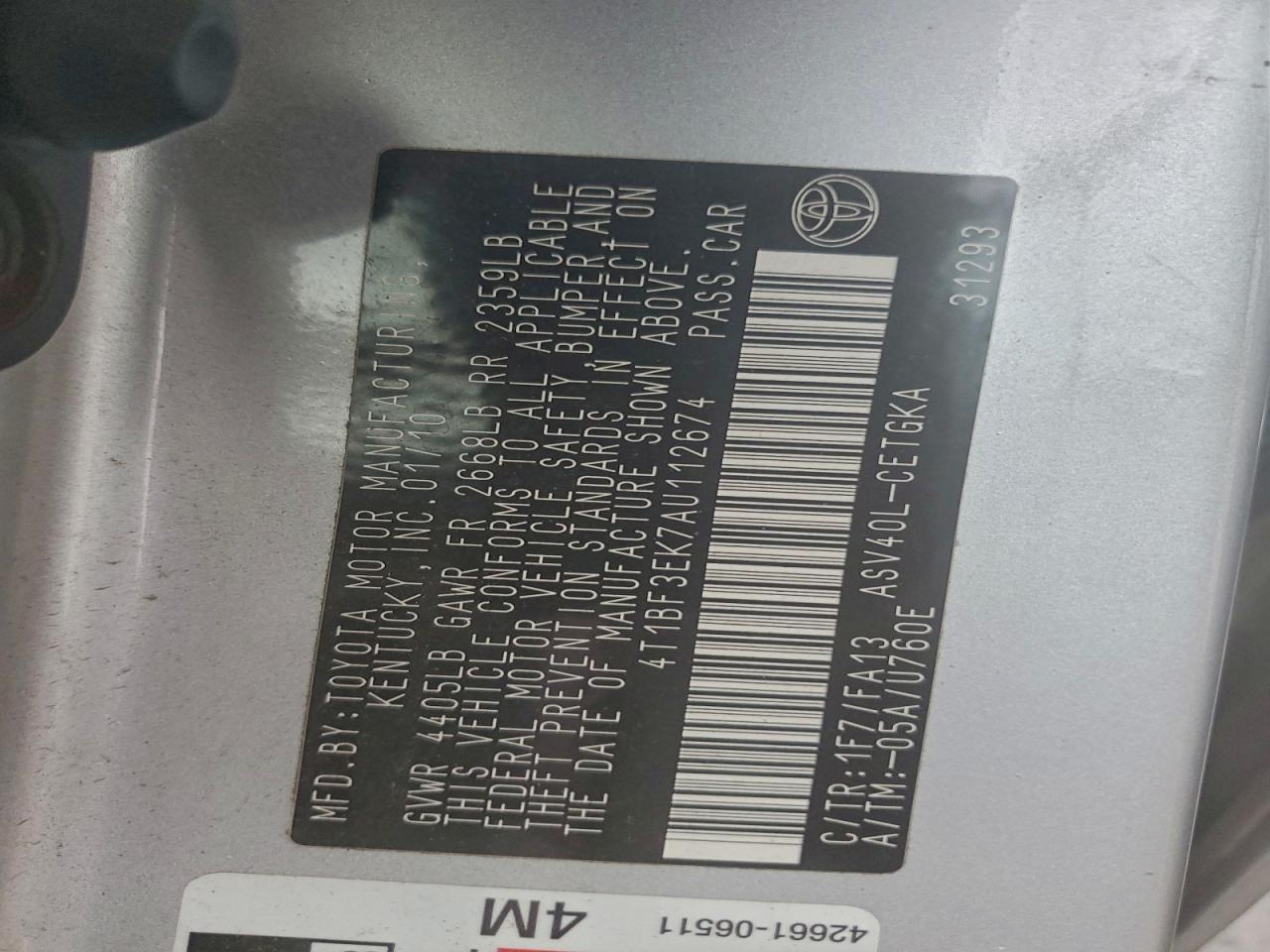 2010 TOYOTA CAMRY BASE photo 13