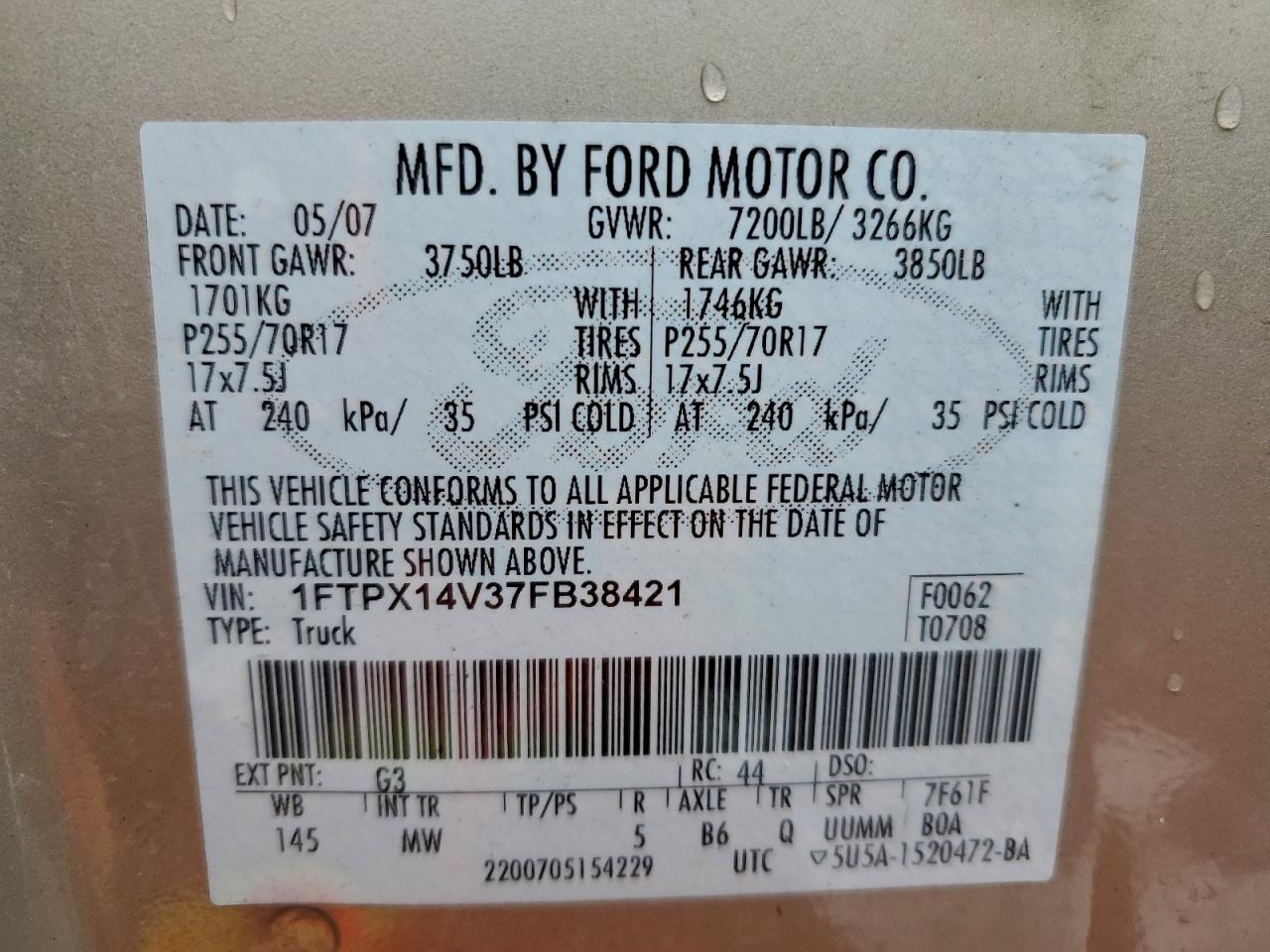 2007 FORD F150 photo 13