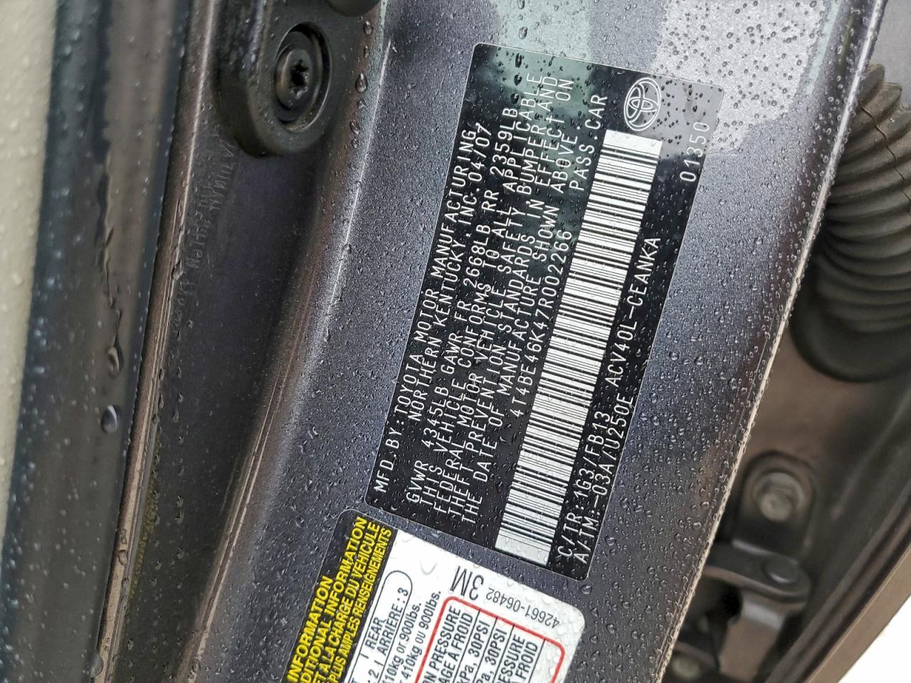 2007 TOYOTA CAMRY CE photo 12