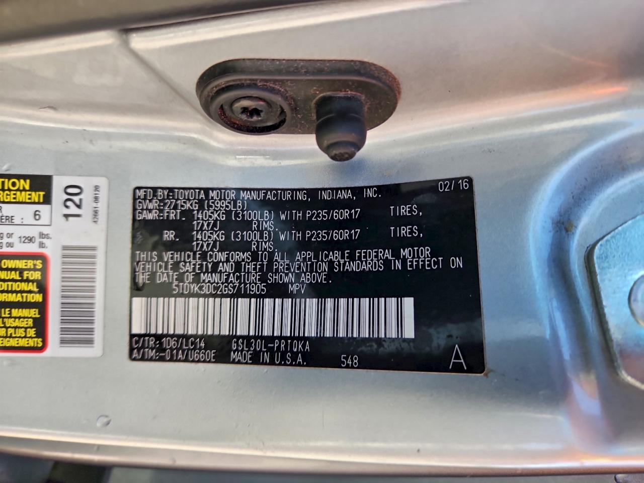 2016 TOYOTA SIENNA XLE 8-PASSENGER photo 13