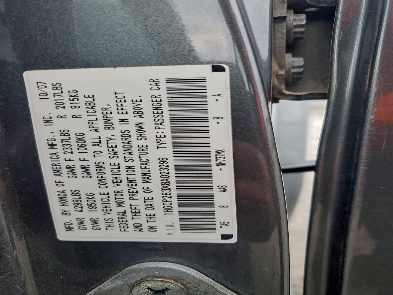 2008 HONDA ACCORD LX photo 12