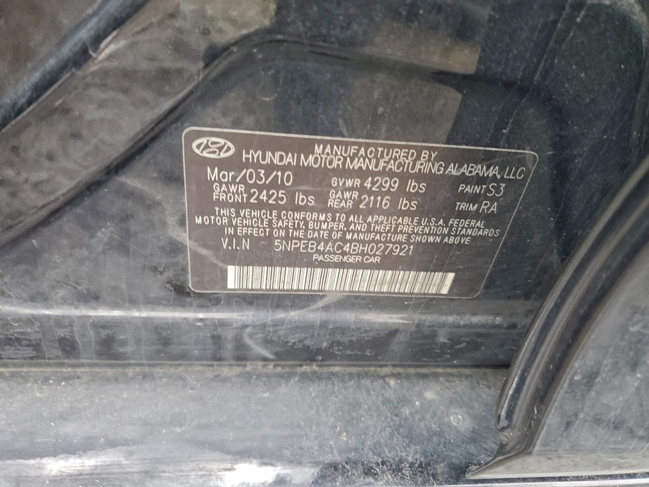 2011 HYUNDAI SONATA GLS photo 12