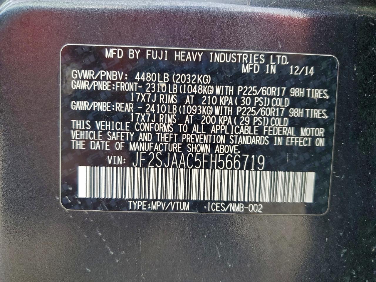 2015 SUBARU FORESTER 2.5I photo 14