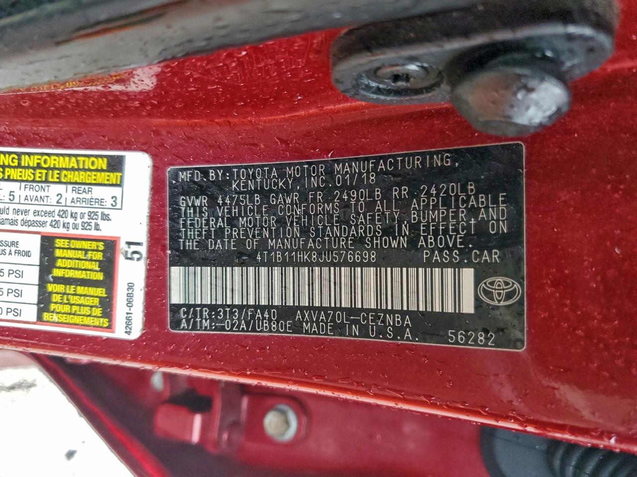 2018 TOYOTA CAMRY L photo 12