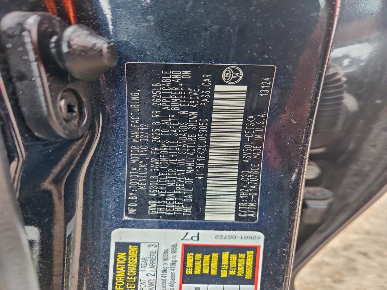 2012 TOYOTA CAMRY BASE photo 12