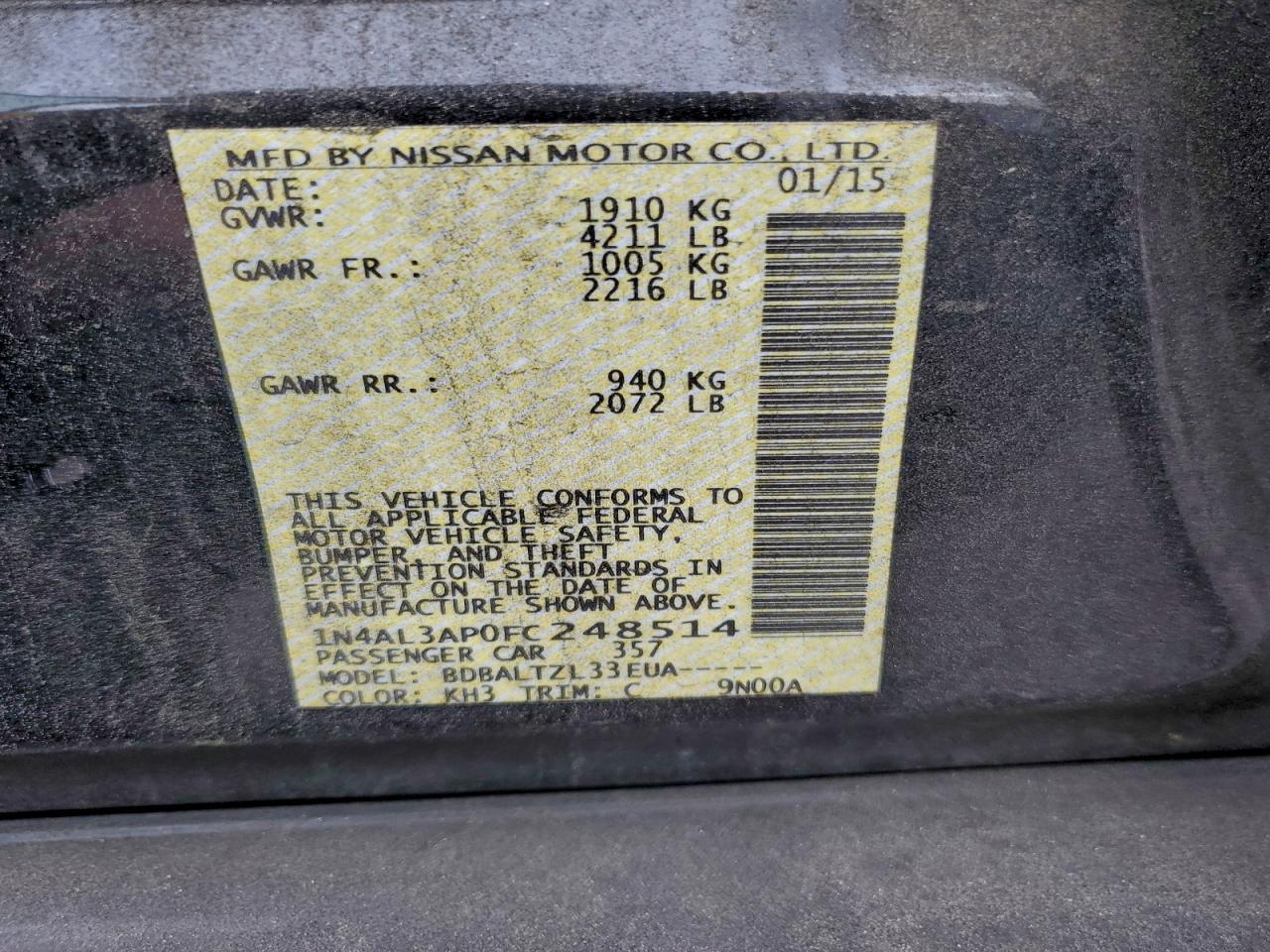 2015 NISSAN ALTIMA 2.5 photo 12