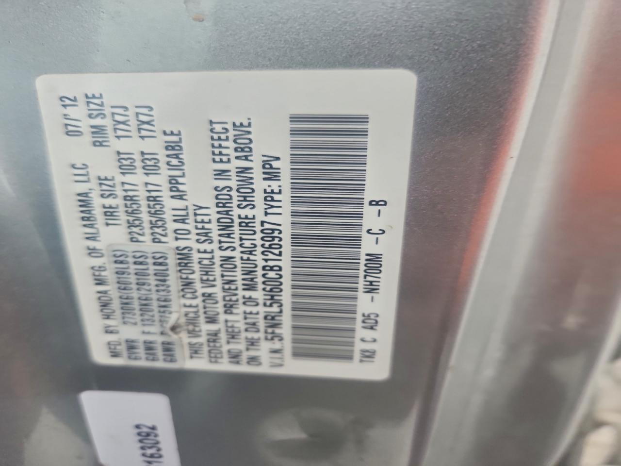 2012 HONDA ODYSSEY EXL photo 13