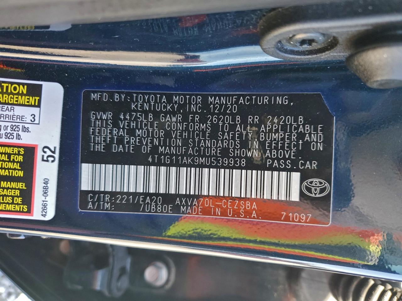 2021 TOYOTA CAMRY SE photo 12