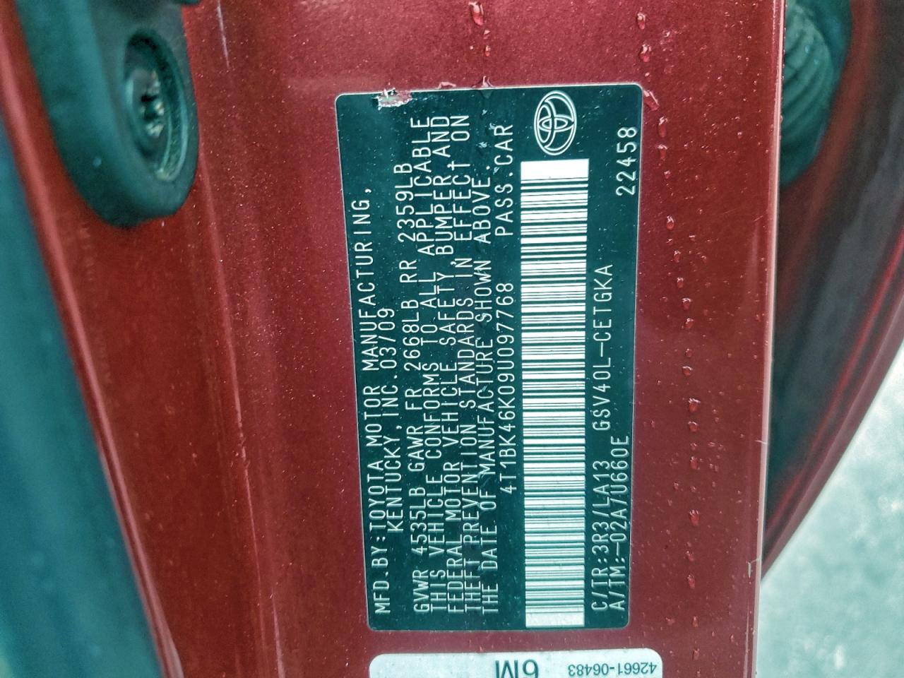 2009 TOYOTA CAMRY SE photo 13