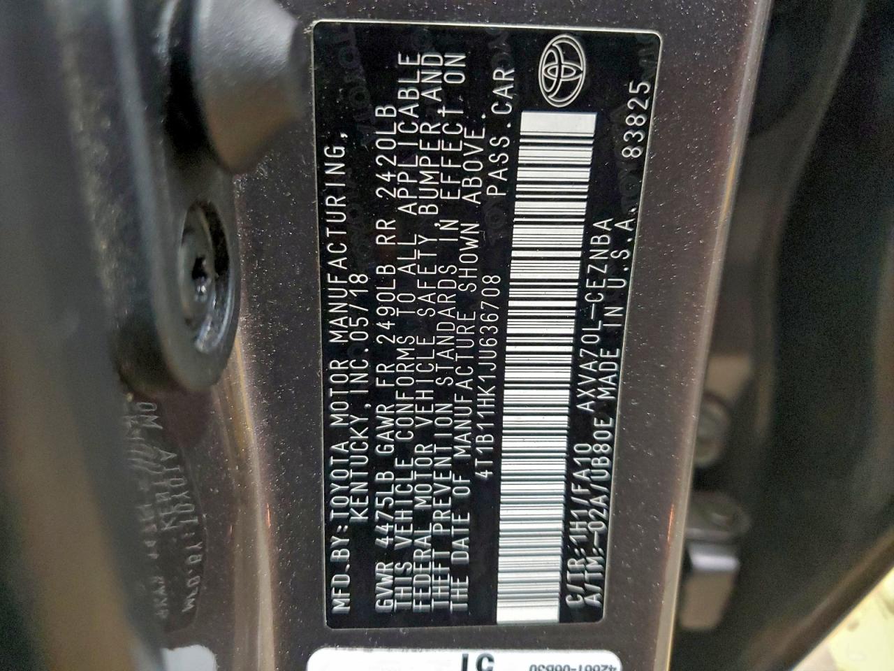 2018 TOYOTA CAMRY L photo 12