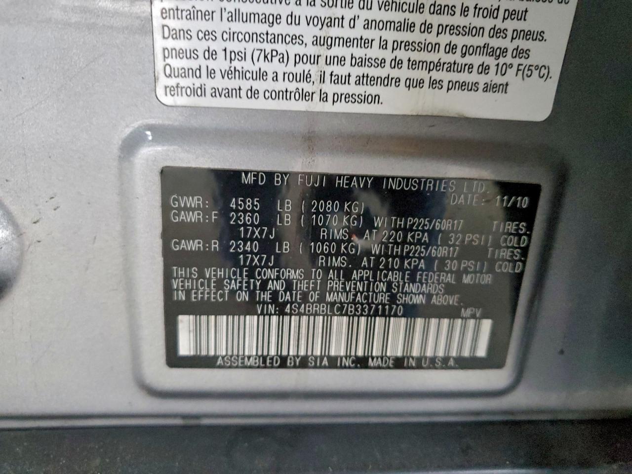 2011 SUBARU OUTBACK 2.5I LIMITED photo 12