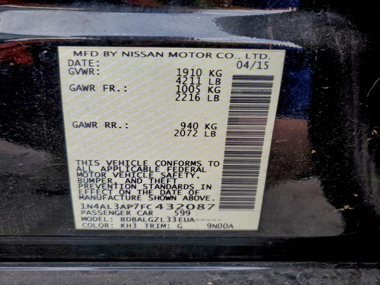 2015 NISSAN ALTIMA 2.5 photo 12