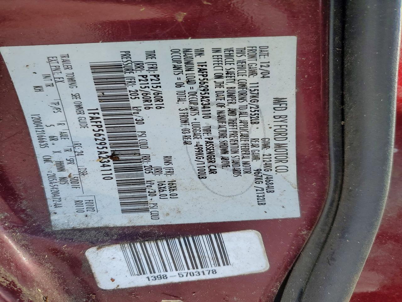 2005 FORD TAURUS SEL photo 12