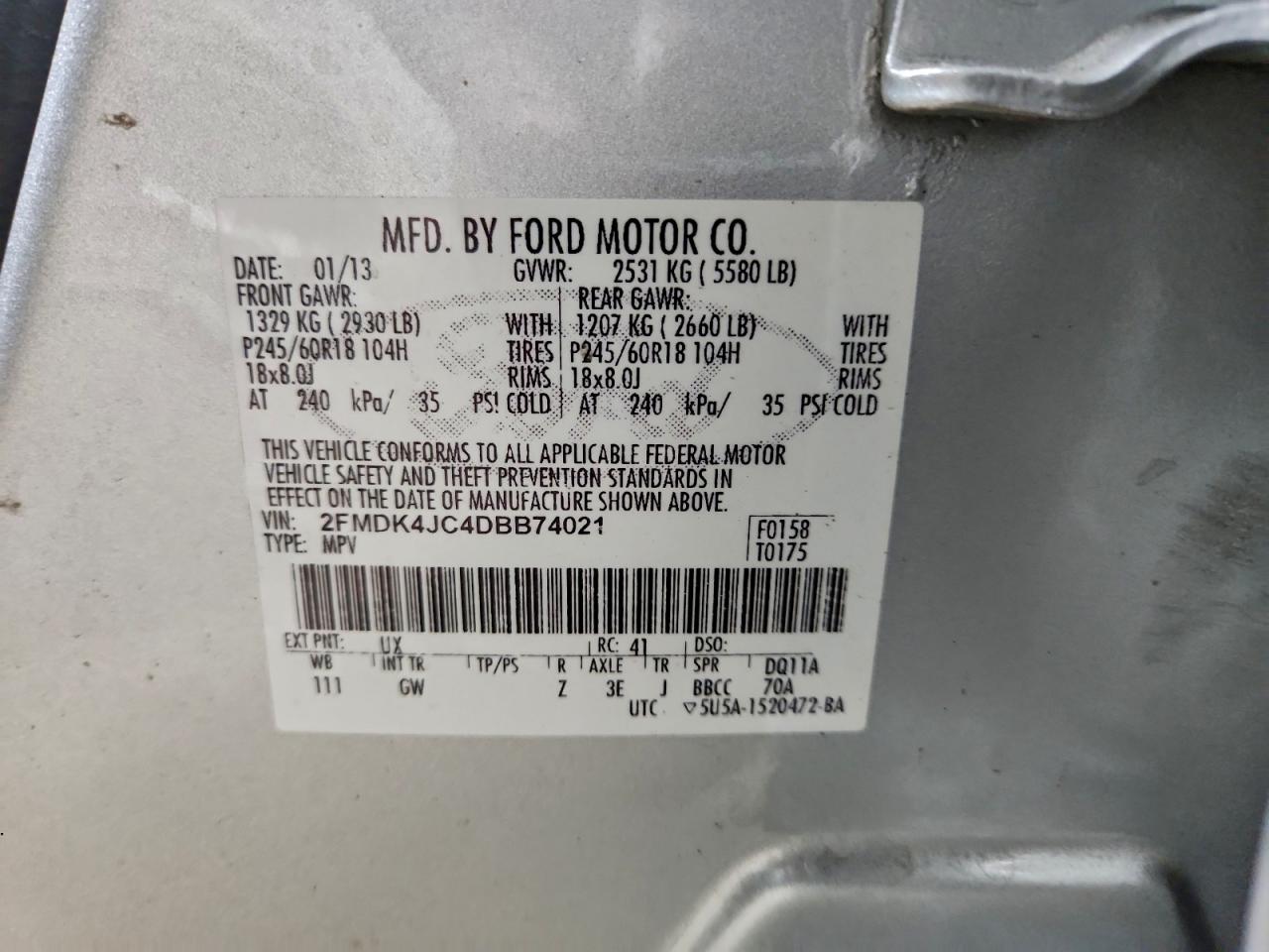 2013 FORD EDGE SEL photo 13