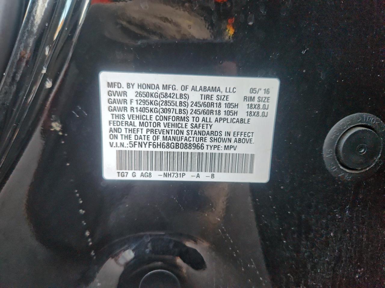 2016 HONDA PILOT EXL photo 12