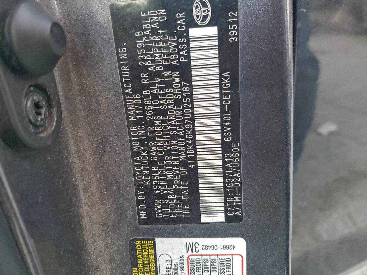 2007 TOYOTA CAMRY LE photo 12