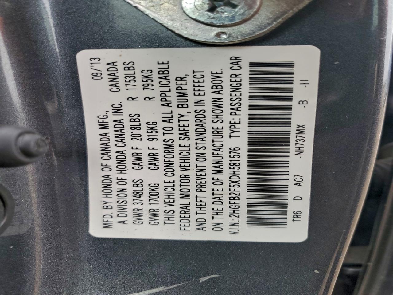 2013 HONDA CIVIC LX photo 12