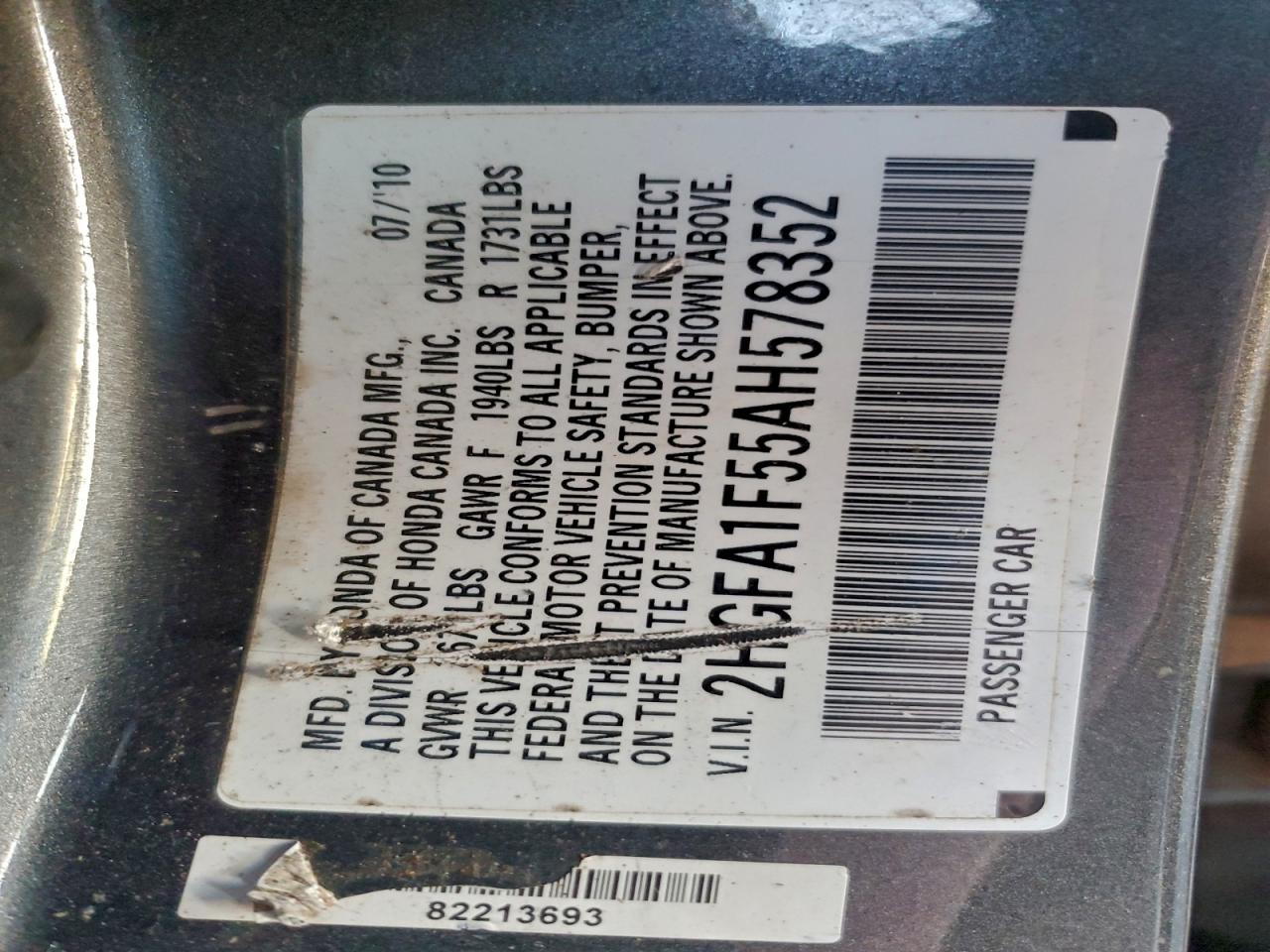 2010 HONDA CIVIC LX photo 23