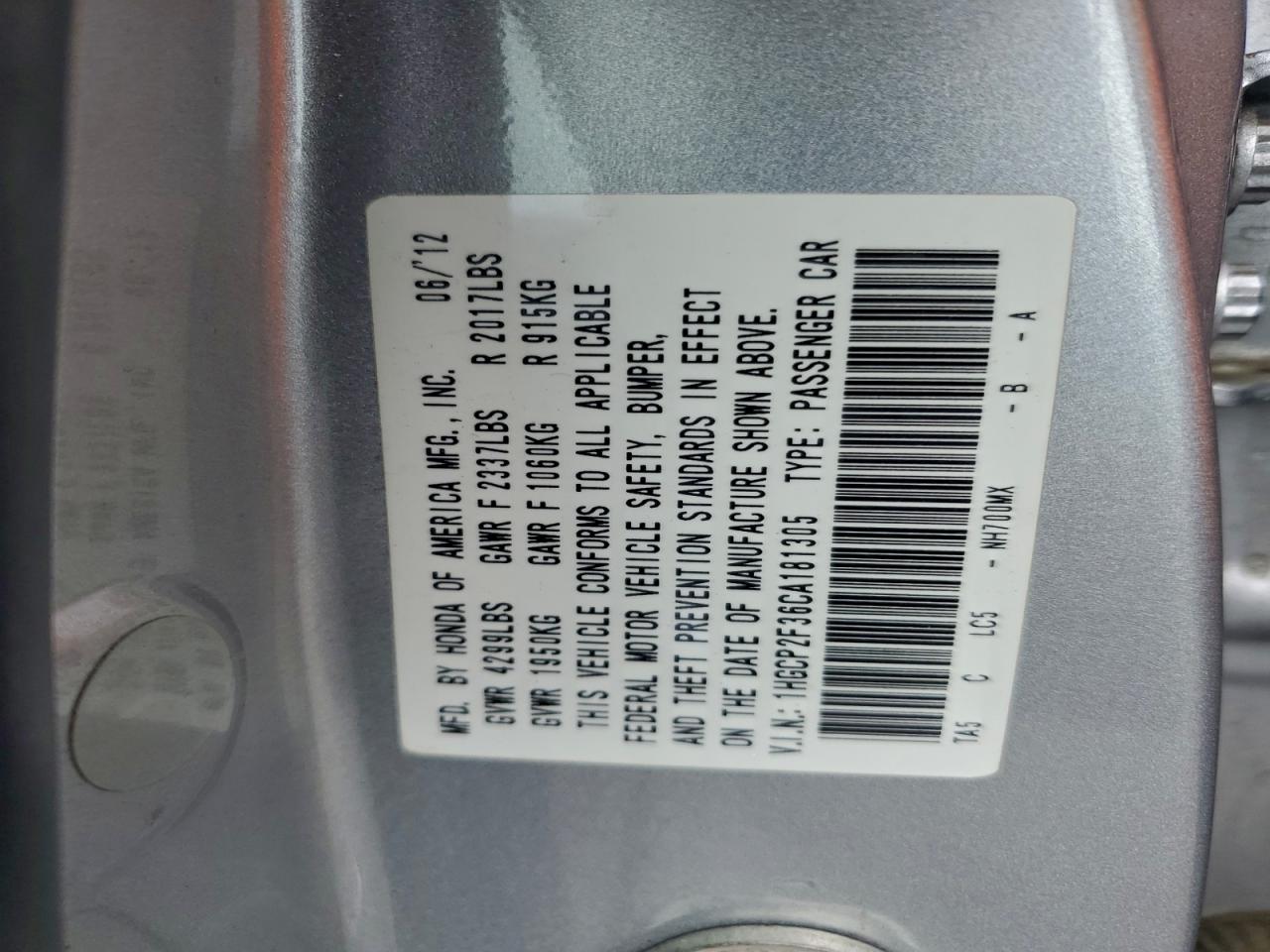 2012 HONDA ACCORD LX photo 12