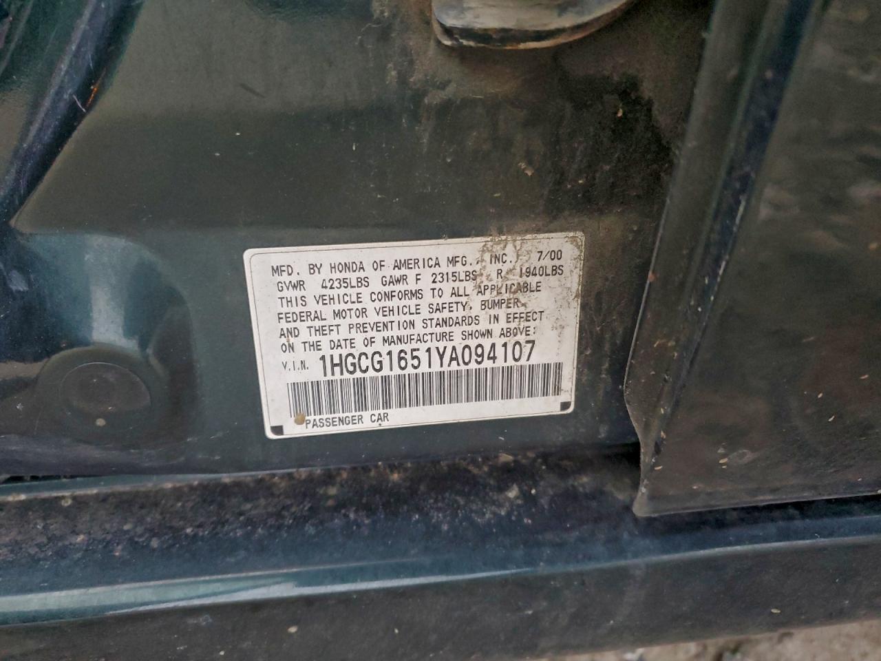 2000 HONDA ACCORD EX photo 12