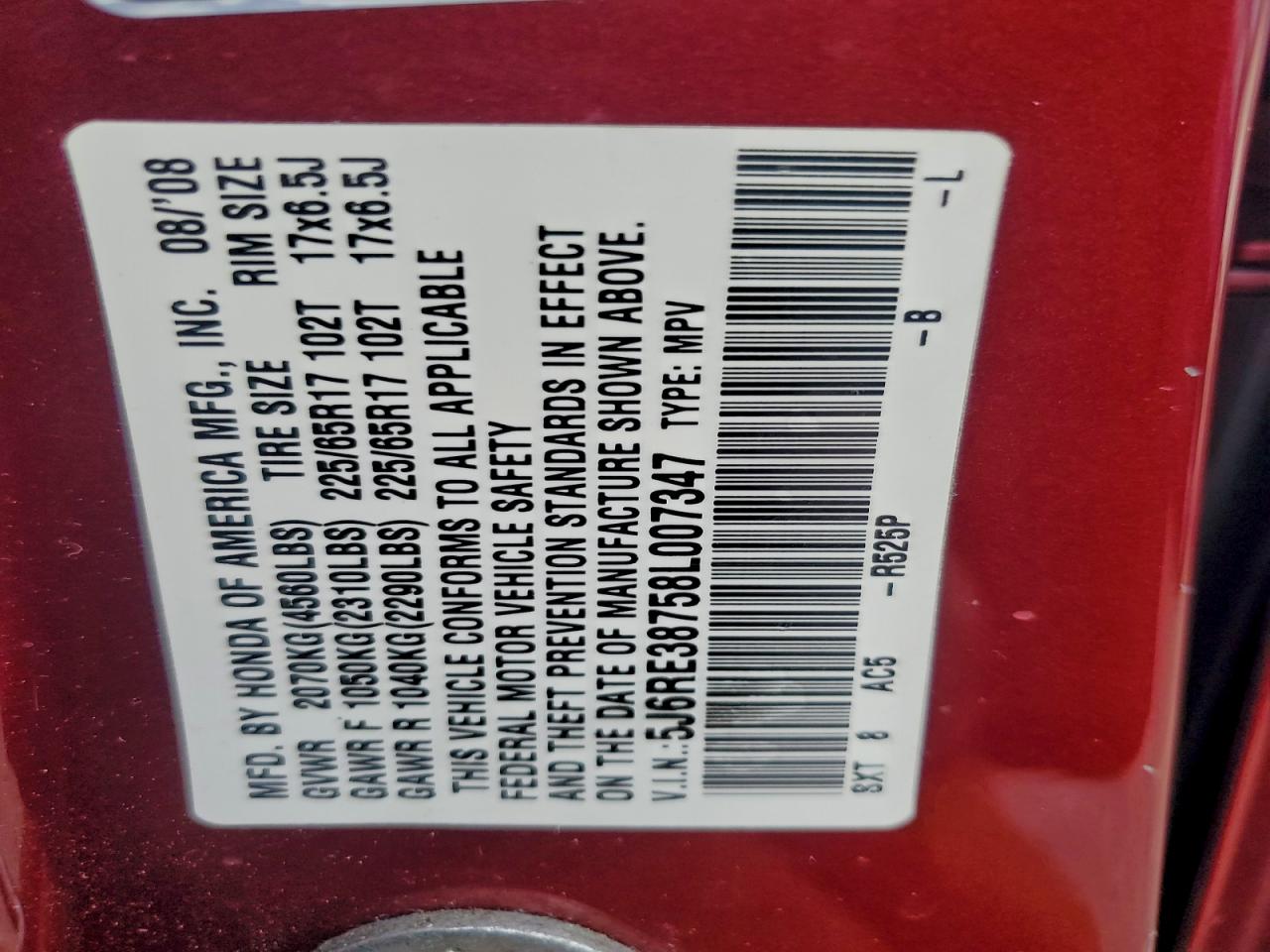 2008 HONDA CR-V EXL photo 13