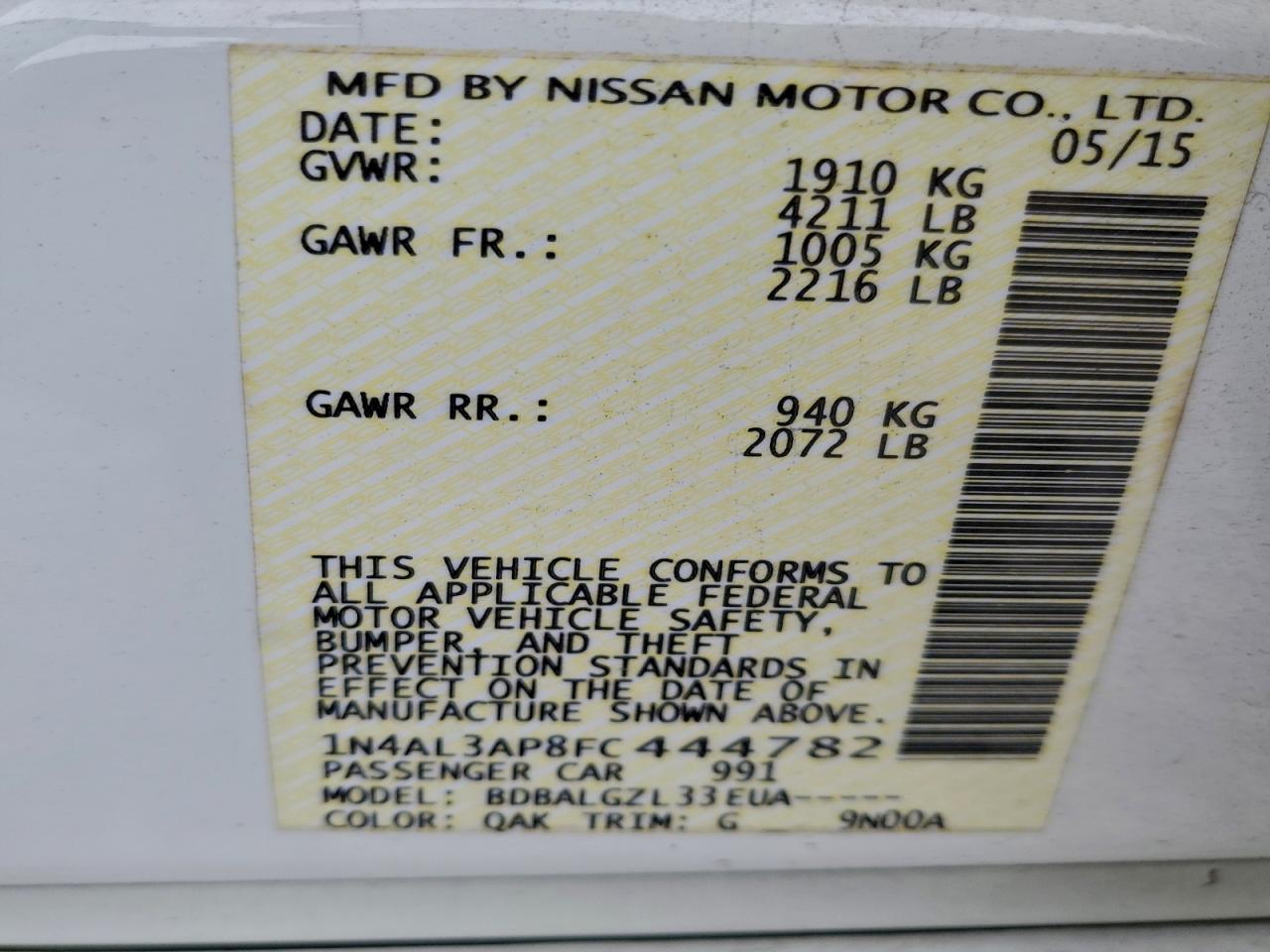 2015 NISSAN ALTIMA 2.5 photo 12