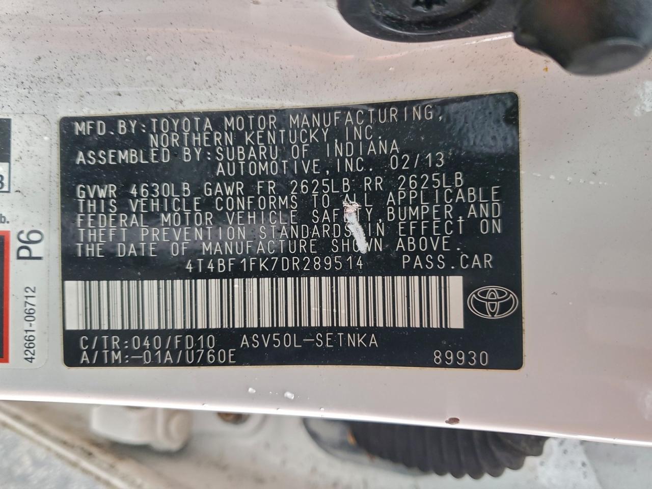 2013 TOYOTA CAMRY L photo 12