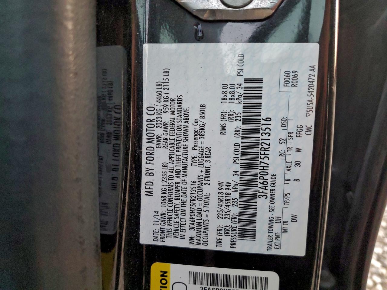 2015 FORD FUSION SE photo 12